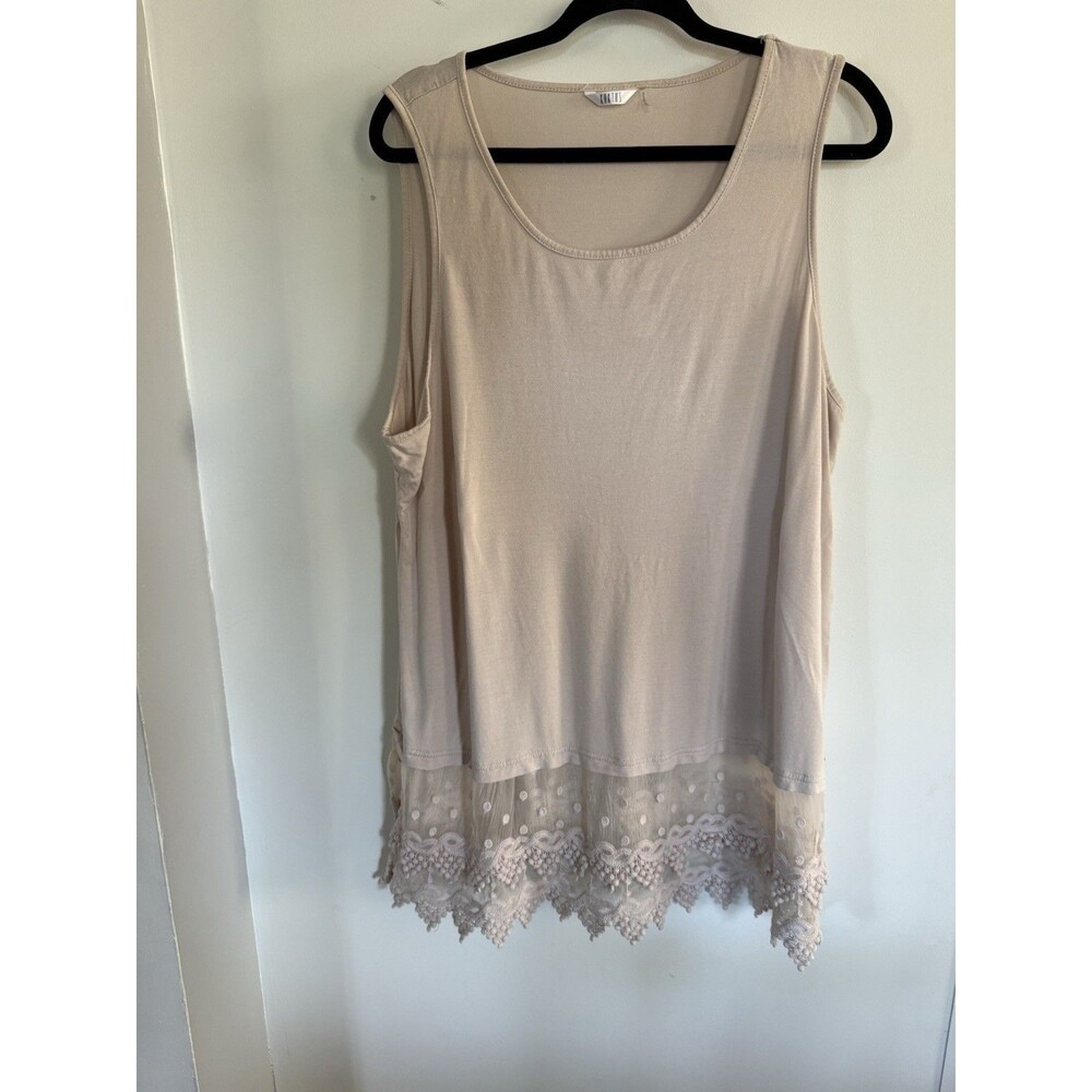 Kaktus Tunic Top W Lace Trim Sz 1X Cream